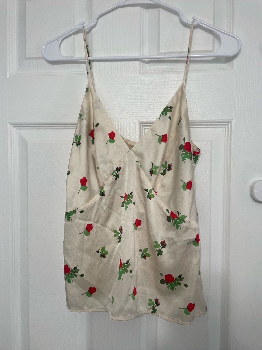 Bernadette Cream Silk Cami with Red Rose Print